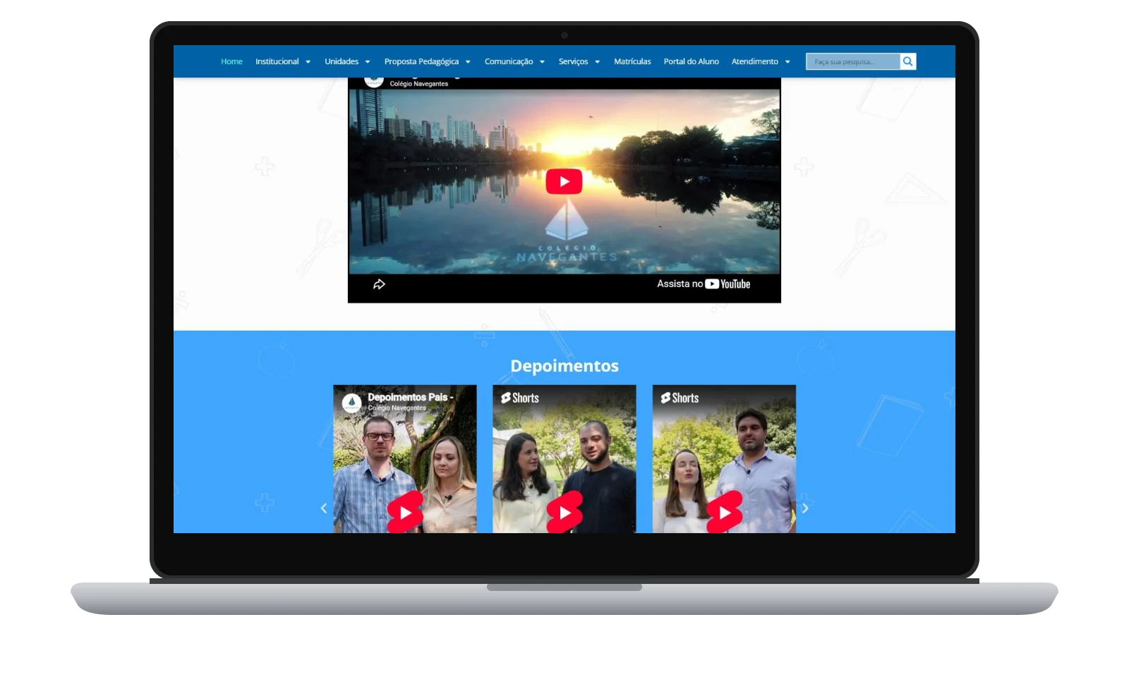 Mockup de seção do site Colégio Navegantes em notebook