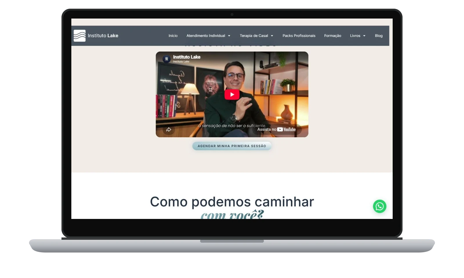 Mockup de seção do site Instituto Lake em notebook