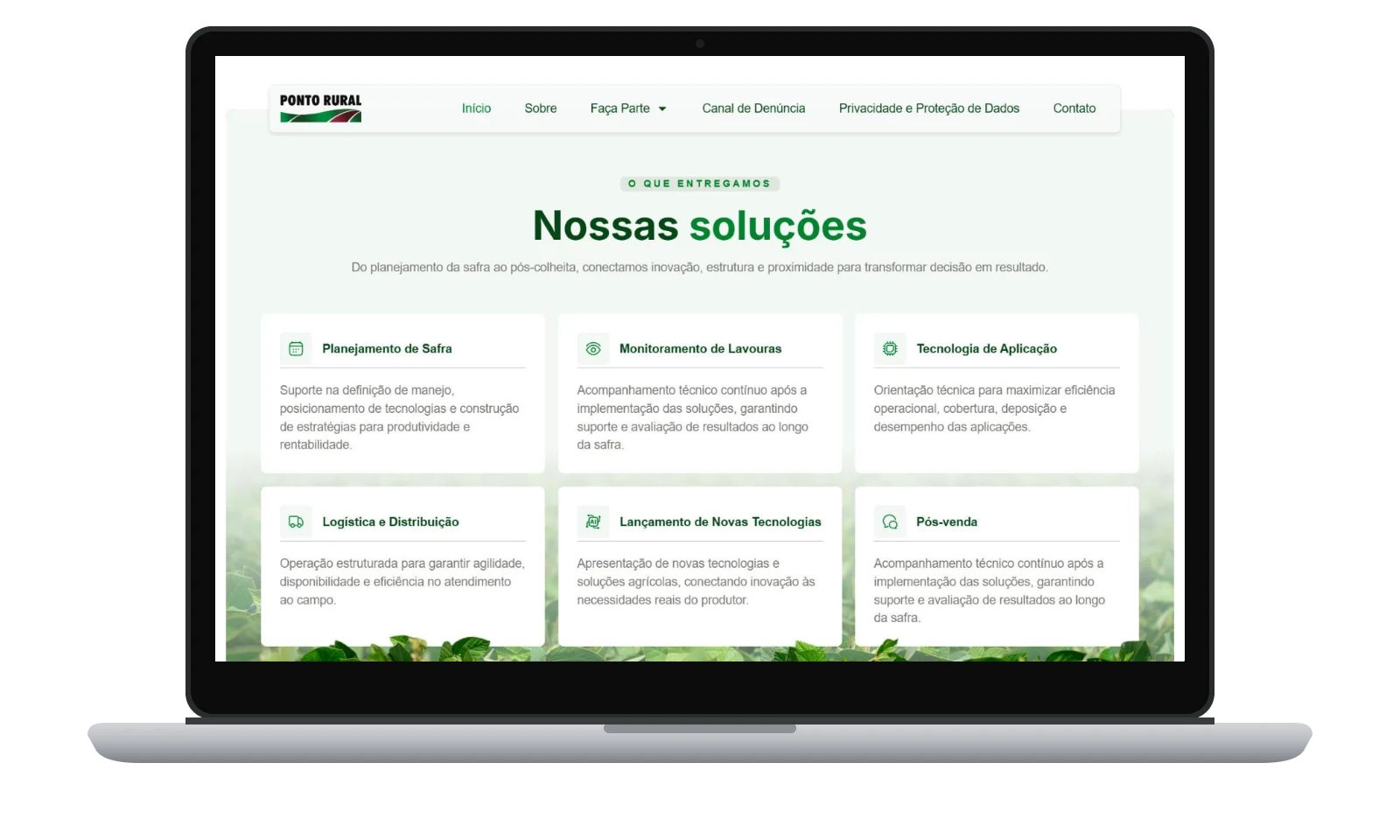 Mockup de seção do site Ponto Rural em notebook